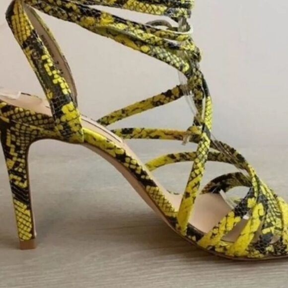 ANTONIO MELANI Vaylyn Snake Print Leather Lace Up Sandal Yellow Black sz 9 - Picture 5 of 10